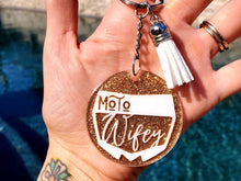Load image into Gallery viewer, Gold and White Moto Wife Keychain
