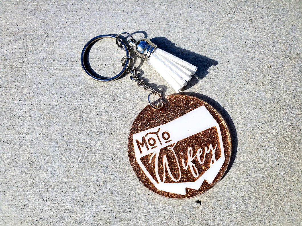 Gold and White Moto Wife Keychain