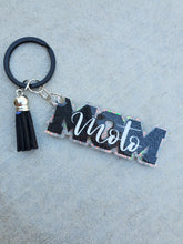 Load image into Gallery viewer, Black and White Moto Mom Keychain
