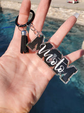 Load image into Gallery viewer, Black and White Moto Mom Keychain

