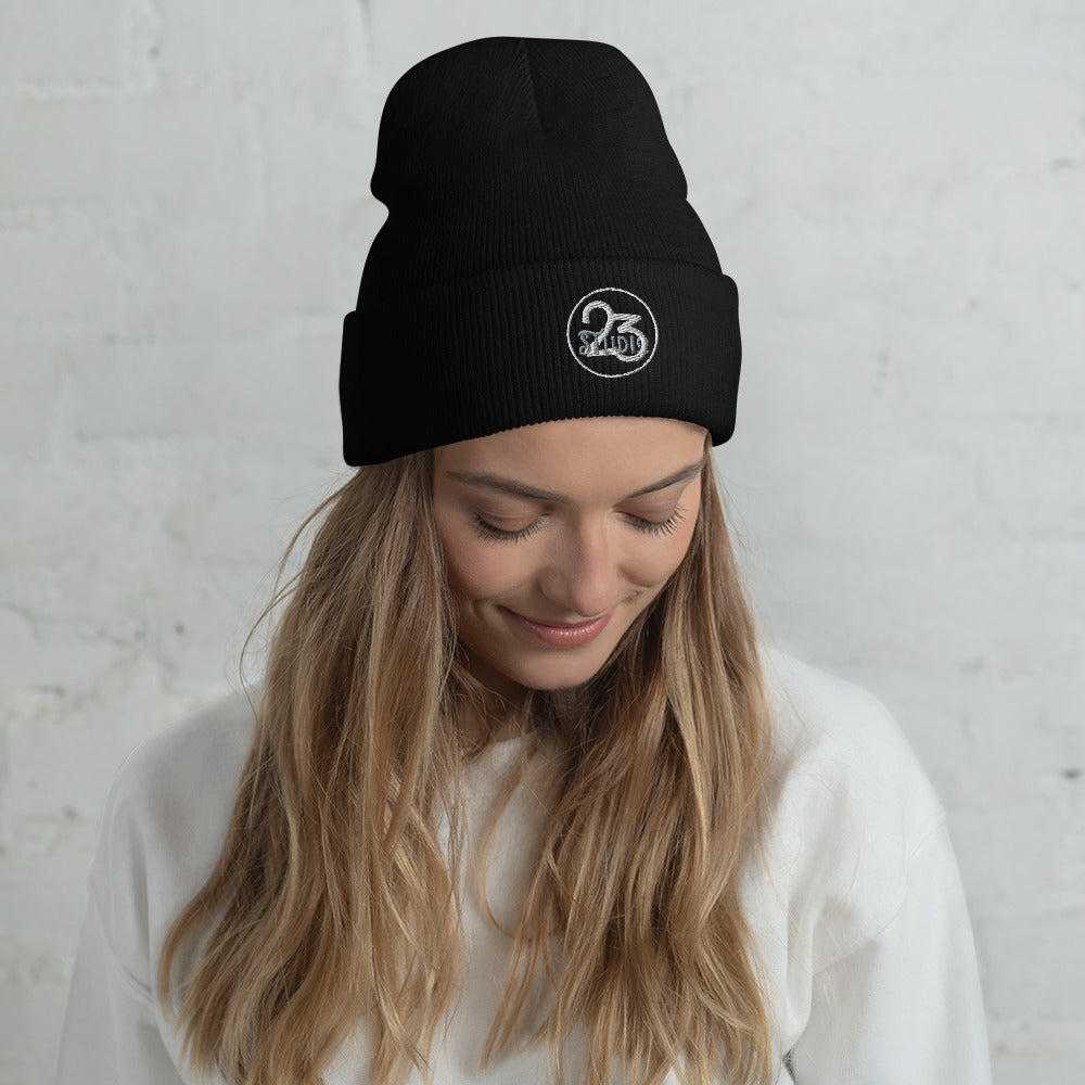 s23 Embroidered Black Cuffed Beanie